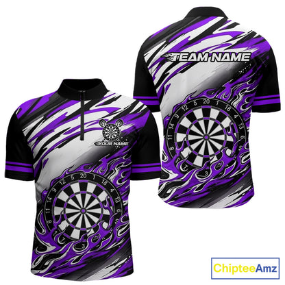 Black And Purple Dartboard Fire Flame Darts Team Shirt For Men Custom Darts Polo 1/4-Zip Jersey NYN3959