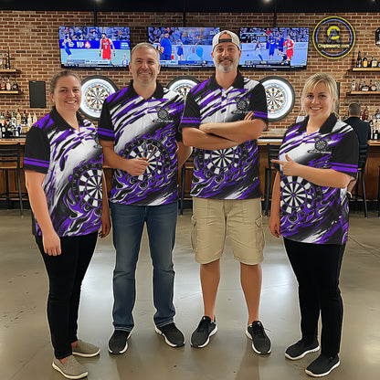Black And Purple Dartboard Fire Flame Darts Team Shirt For Men Custom Darts Polo 1/4-Zip Jersey NYN3959