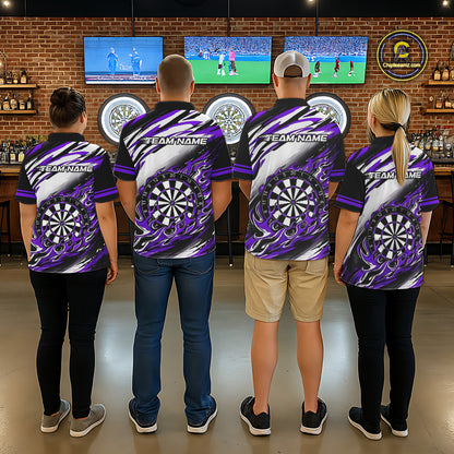 Black And Purple Dartboard Fire Flame Darts Team Shirt For Men Custom Darts Polo 1/4-Zip Jersey NYN3959
