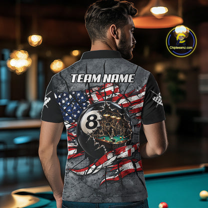 Custom 8 Ball Broken US Flag Billiard Shirt For Men Patriotic Skeleton Pooler Billiards Team Jersey NYN4731