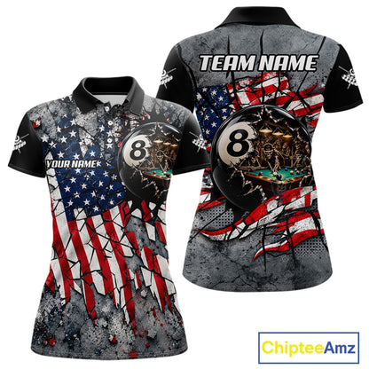 Custom 8 Ball Broken US Flag Billiard Shirt For Women Patriotic Skeleton Pooler Billiards Team Jersey NYN4731