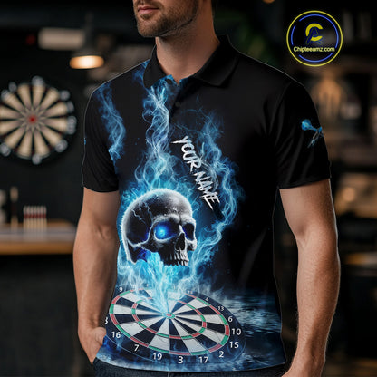 Custom Blue Ice Smoke Skull Dartboard Darts Polo Shirt For Men Dart League Jerseys NYN2122