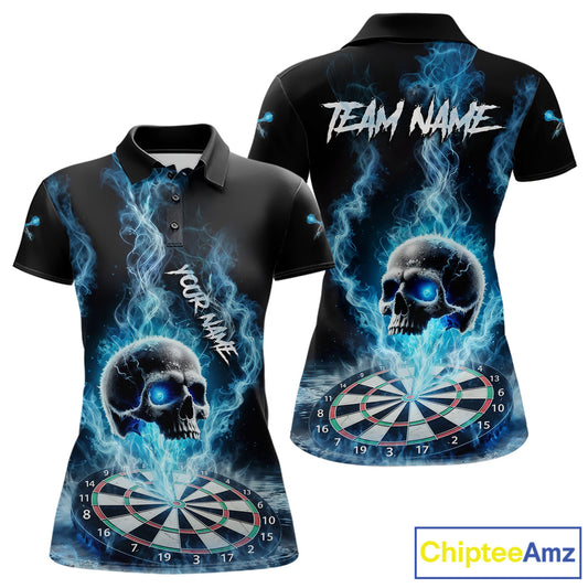 Custom Blue Ice Smoke Skull Dartboard Darts Polo Shirt For Women Dart League Jerseys NYN2122