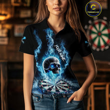 Load image into Gallery viewer, Custom Blue Ice Smoke Skull Dartboard Darts Polo Shirt For Women Dart League Jerseys NYN2122