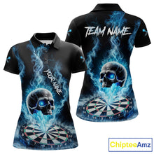 Load image into Gallery viewer, Custom Blue Ice Smoke Skull Dartboard Darts Polo Shirt For Women Dart League Jerseys NYN2122