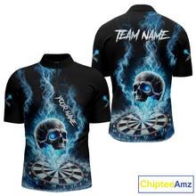 Load image into Gallery viewer, Custom Blue Ice Smoke Skull Dartboard Darts Quarter- Zip Shirt For Men Dart League Jerseys NYN2122