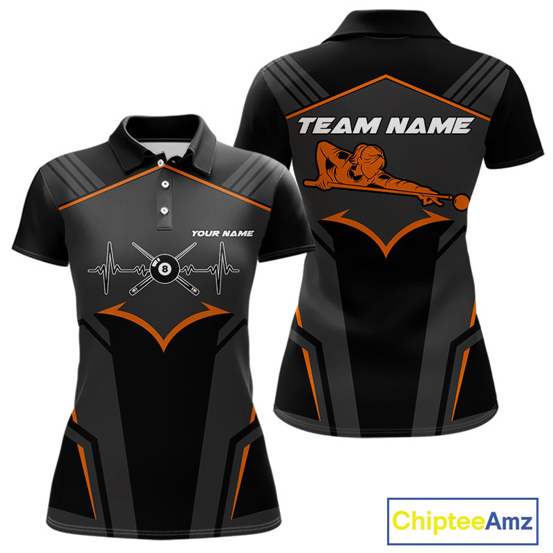 Custom 8 Ball Pool Team Shirts Women's Billiard Attire Personalized Billiard Ballls Gifts|Orange NYN2395