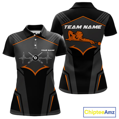Custom 8 Ball Pool Team Shirts Women's Billiard Attire Personalized Billiard Ballls Gifts|Orange NYN2395