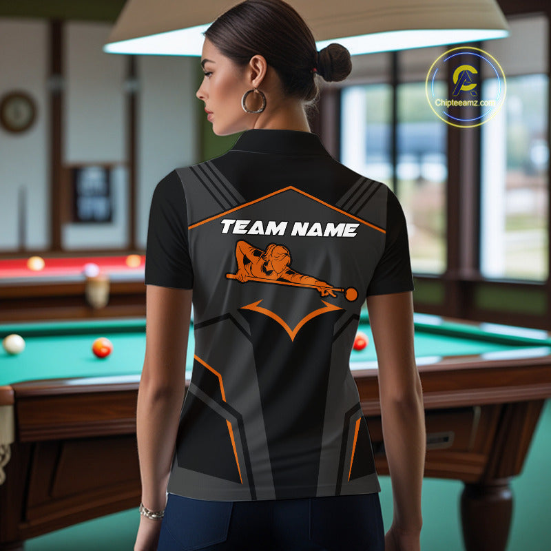 Custom 8 Ball Pool Team Shirts Women's Billiard Attire Personalized Billiard Ballls Gifts|Orange NYN2395