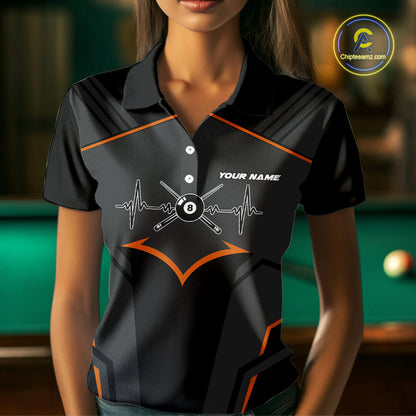 Custom 8 Ball Pool Team Shirts Women's Billiard Attire Personalized Billiard Ballls Gifts|Orange NYN2395