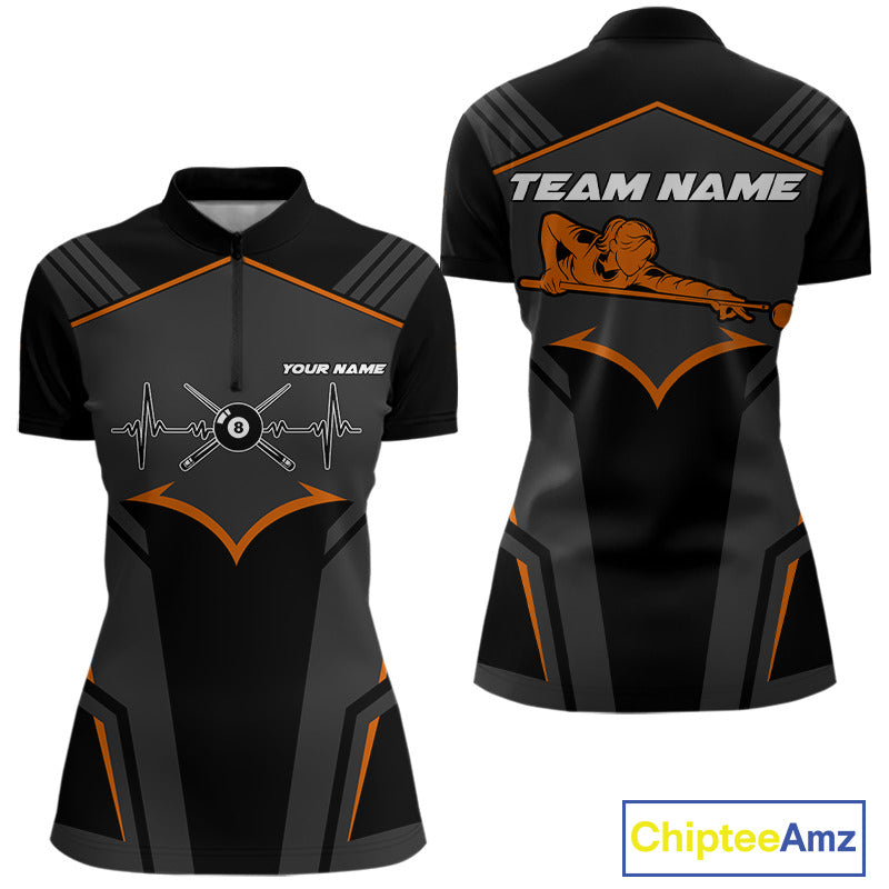 Custom 8 Ball Pool Team Shirts Women's Billiard Attire Personalized Billiard Ballls Gifts|Orange NYN2395