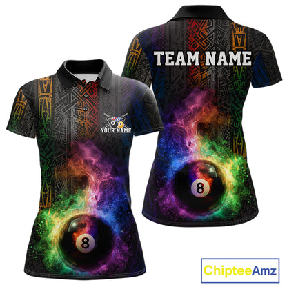 Tribal Colorful Smoke 8 Ball Pool Team Shirt Custom Women Billiards Balls Polo & 1/4-Zip Attire NYN2398