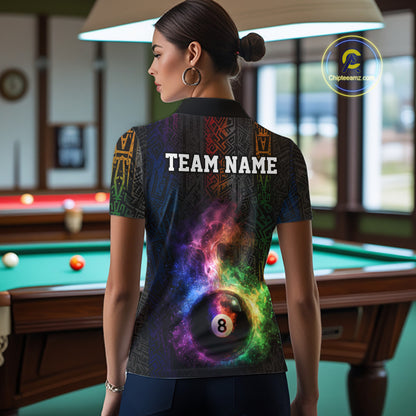 Tribal Colorful Smoke 8 Ball Pool Team Shirt Custom Women Billiards Balls Polo & 1/4-Zip Attire NYN2398