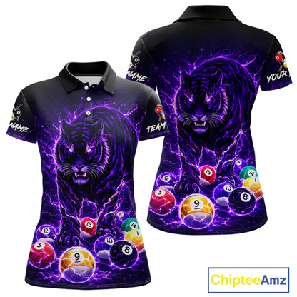 Thunder Purple Horror Tiger Pool Ball Billiard Shirt For Women Custom 8 Ball Billiard Team Attire NYN2629