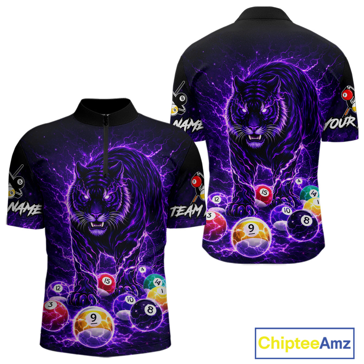 Thunder Purple Horror Tiger Pool Ball Billiard Shirt For Men Custom 8 Ball Billiard Team Attire NYN2629