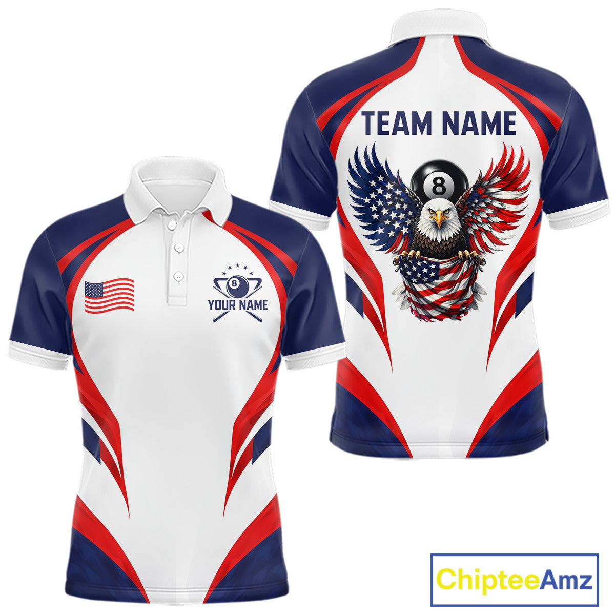 Custom 250 Years Freedom Eagle 8 Ball Pool Billiard Shirt For Men Patriotic Billiard Apparel NYN2633