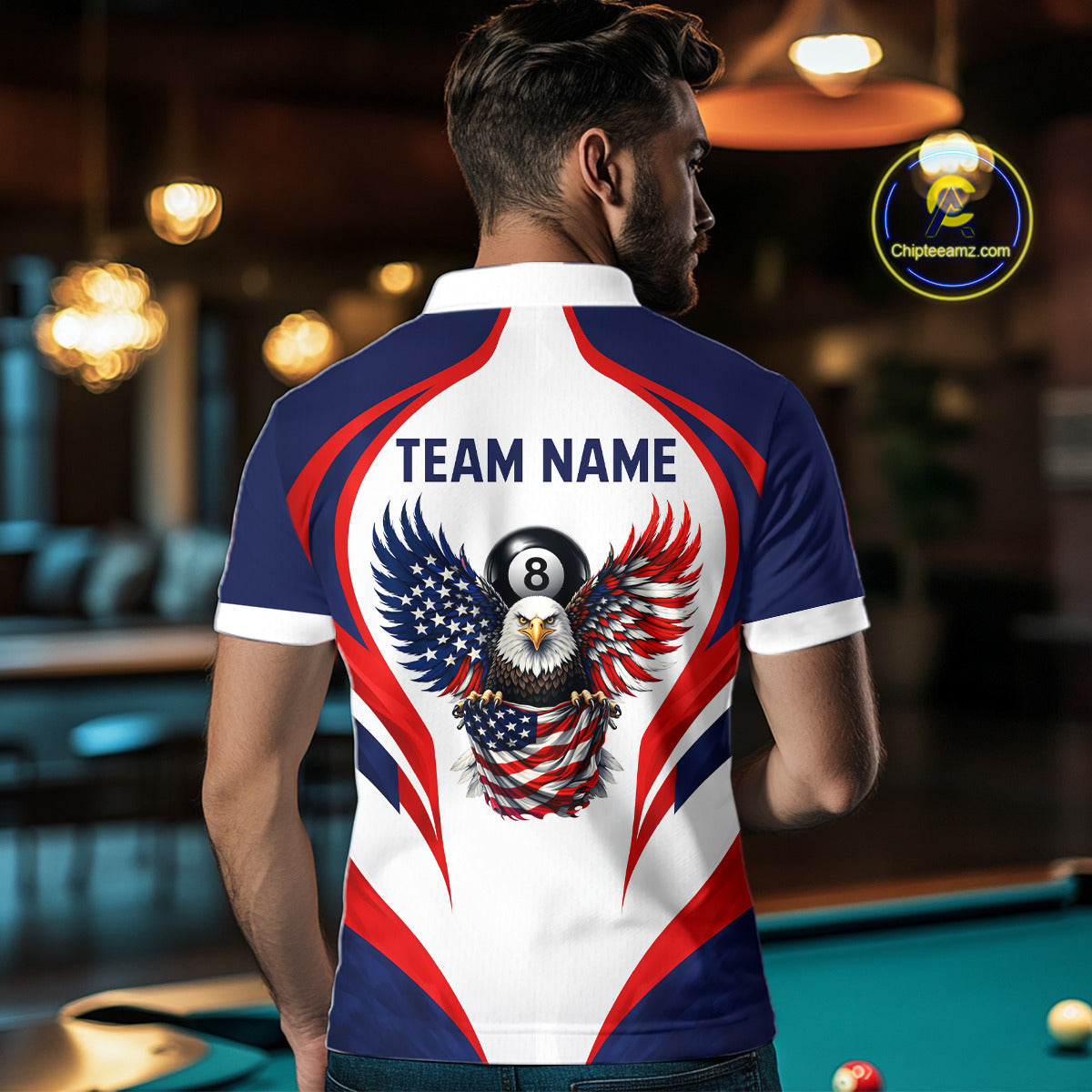 Custom 250 Years Freedom Eagle 8 Ball Pool Billiard Shirt For Men Patriotic Billiard Apparel NYN2633