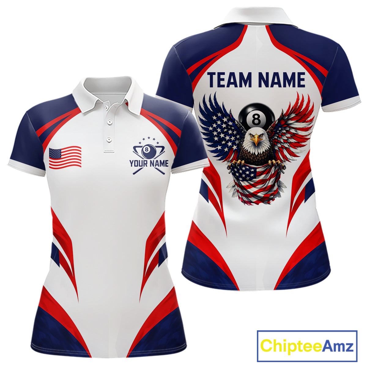 Custom 250 Years Freedom Eagle 8 Ball Pool Billiard Shirt For Women Patriotic Billiard Apparel NYN2633