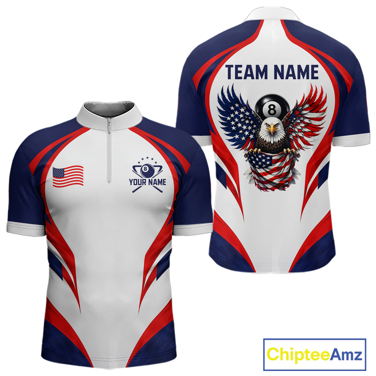 Custom 250 Years Freedom Eagle 8 Ball Pool Billiard Shirt For Men Patriotic Billiard Apparel NYN2633