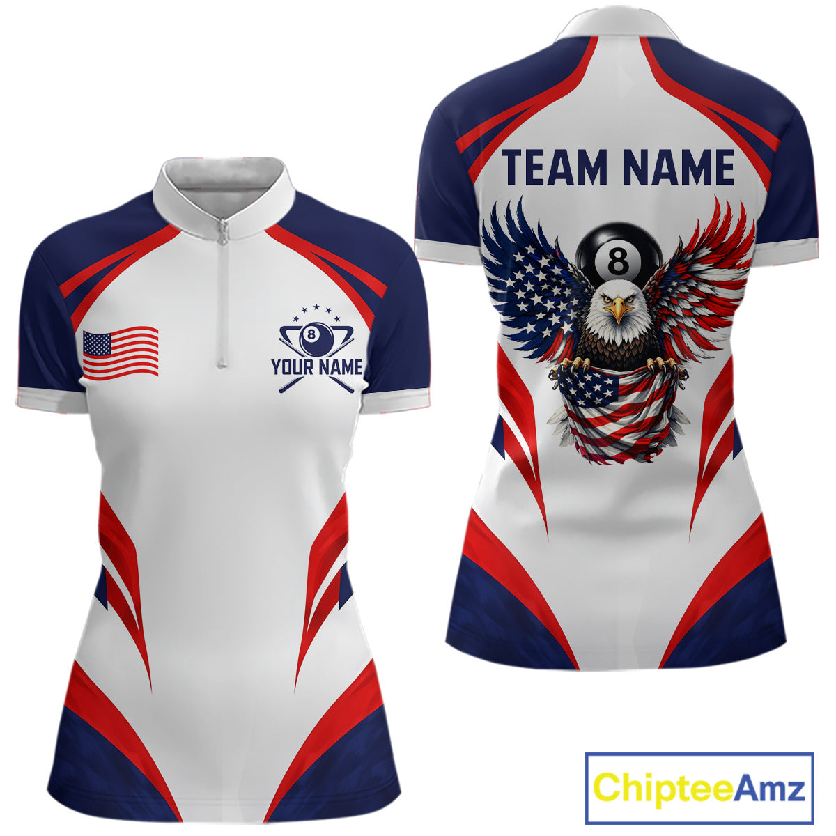 Custom 250 Years Freedom Eagle 8 Ball Pool Billiard Shirt For Women Patriotic Billiard Apparel NYN2633