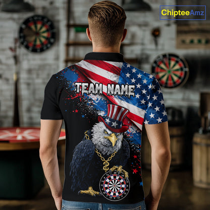 Personalized American Flag Splatter Eagle Dart Shirts For Men Patriotic Dart Polo & 1/4-Zip Jersey NYN2777