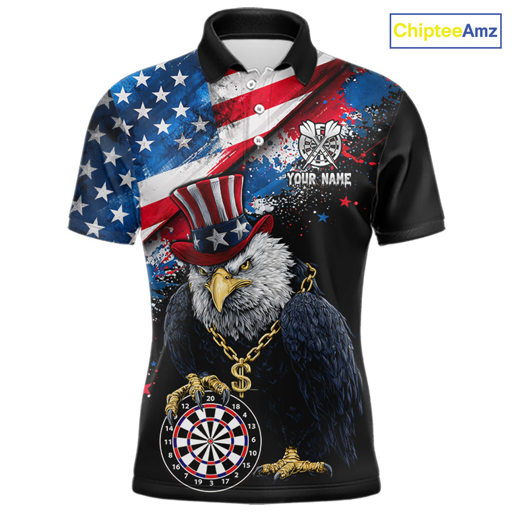 Personalized American Flag Splatter Eagle Dart Shirts For Men Patriotic Dart Polo & 1/4-Zip Jersey NYN2777