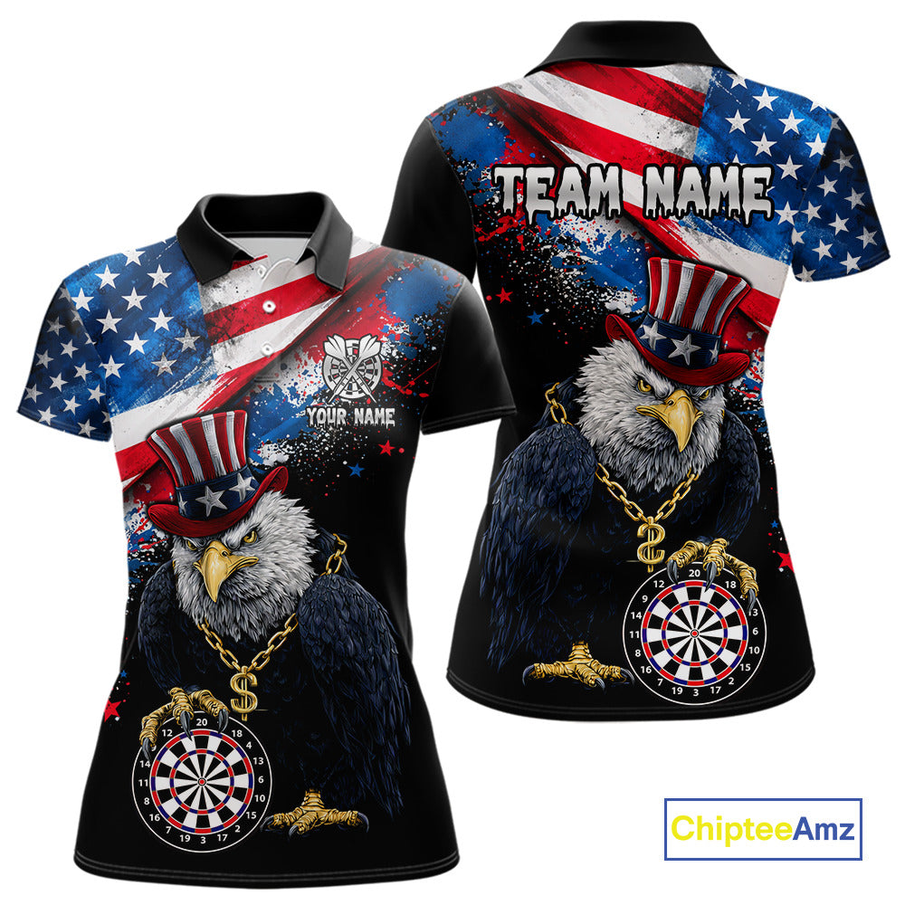 Personalized American Flag Splatter Eagle Dart Shirts For Women Patriotic Dart Polo & 1/4-Zip Jersey NYN2777