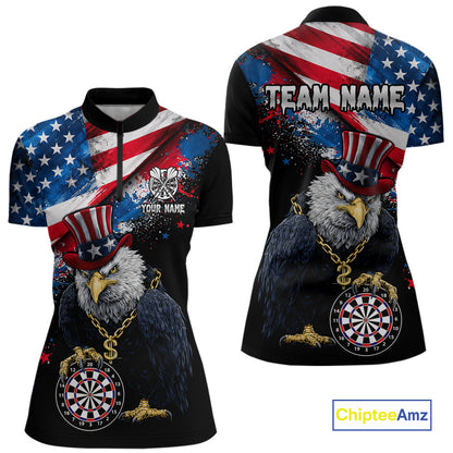 Personalized American Flag Splatter Eagle Dart Shirts For Women Patriotic Dart Polo & 1/4-Zip Jersey NYN2777