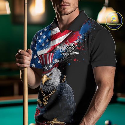 Custom American Flag Splatter Eagle 8 Ball Pool Billiard Shirts For Men Patriotic Billiard Team Jersey NYN2778