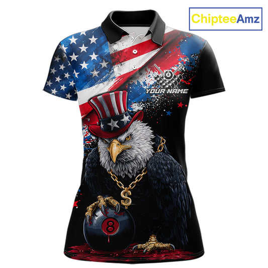 Custom American Flag Splatter Eagle 8 Ball Pool Billiard Shirts For Women Patriotic Billiard Team Jersey NYN2778