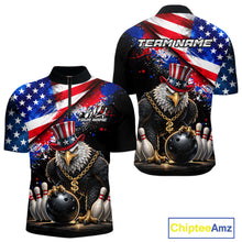 Load image into Gallery viewer, Custom American Flag Splatter Eagle Bowling Team Shirts For Men Patriotic Outfits Bowling Jersey NYN2779