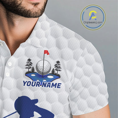 Custom Argyle Pattern Golf Polo Shirts For Men, Blue Argyle Golf Ball White Golf Clothing Shirts NYN2990
