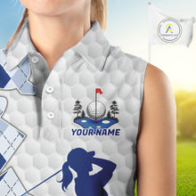 Load image into Gallery viewer, Custom Argyle Pattern Golf Sleeveless Polo Shirts For Women, Blue Argyle Golf Ball White Golf Clothing Shirts NYN2990