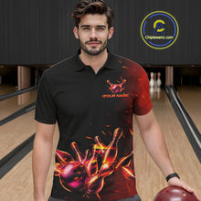 Load image into Gallery viewer, Male bowler wearing fire flame bowling jersey during championship finals, premium sportswear representing leadership, power and passion.
