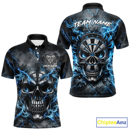 Custom Broken Grunge Skull Darts Polo 1/4-Zip Shirt For Men Blue Smokes Darts Team Jersey NYN4750