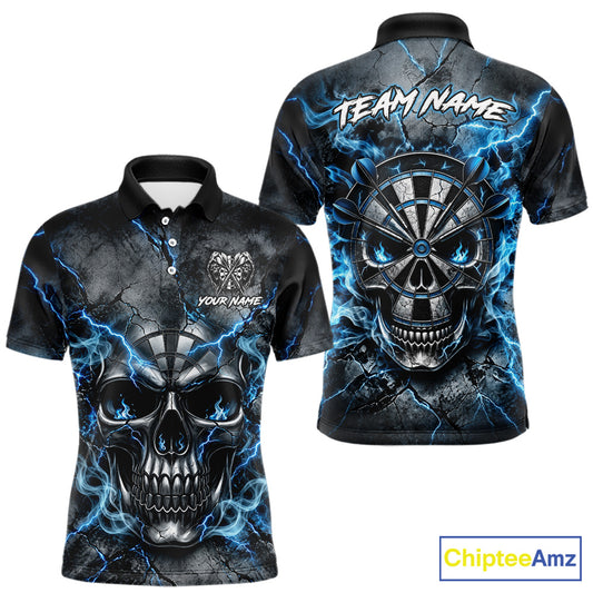 Custom Broken Grunge Skull Darts Polo 1/4-Zip Shirt For Men Blue Smokes Darts Team Jersey NYN4750