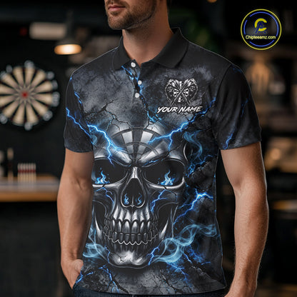 Custom Broken Grunge Skull Darts Polo 1/4-Zip Shirt For Men Blue Smokes Darts Team Jersey NYN4750