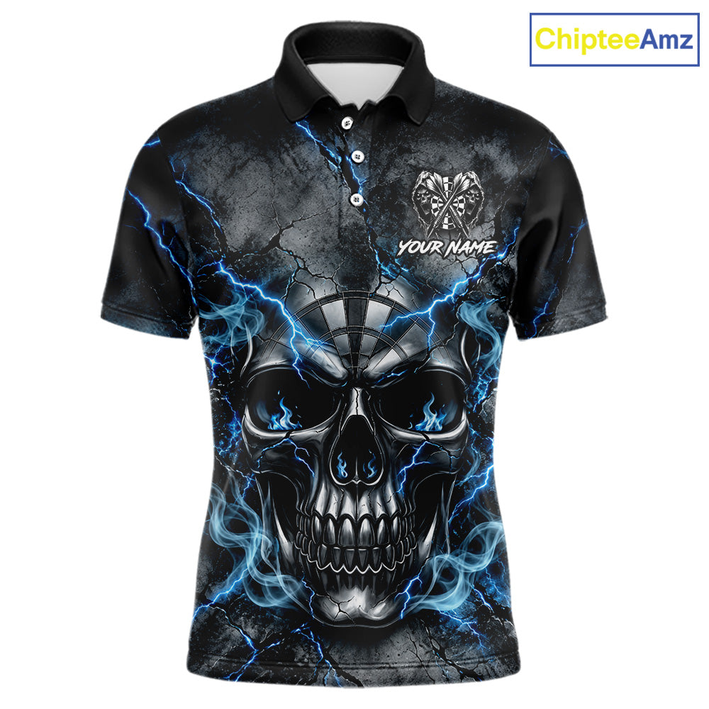 Custom Broken Grunge Skull Darts Polo 1/4-Zip Shirt For Men Blue Smokes Darts Team Jersey NYN4750
