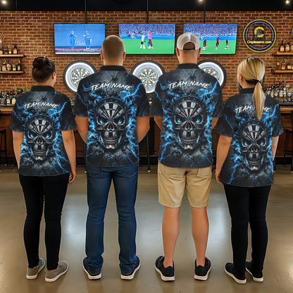 Custom Broken Grunge Skull Darts Polo 1/4-Zip Shirt For Men Blue Smokes Darts Team Jersey NYN4750