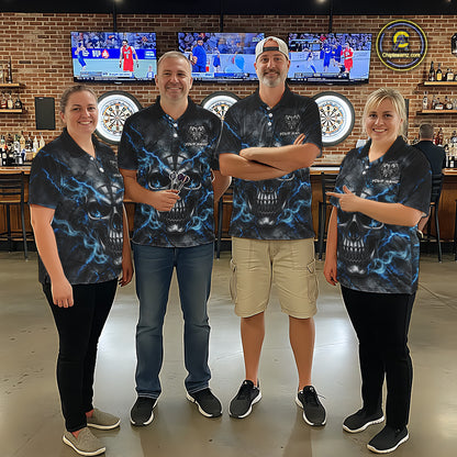 Custom Broken Grunge Skull Darts Polo 1/4-Zip Shirt For Men Blue Smokes Darts Team Jersey NYN4750