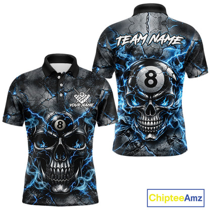 Broken Grunge Skull 8 Ball Pool Billiard Shirt For Men Blue Smokes Billiards 1/4-Zip Polo Jersey NYN4751