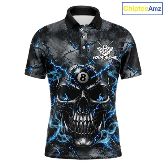 Broken Grunge Skull 8 Ball Pool Billiard Shirt For Men Blue Smokes Billiards 1/4-Zip Polo Jersey NYN4751