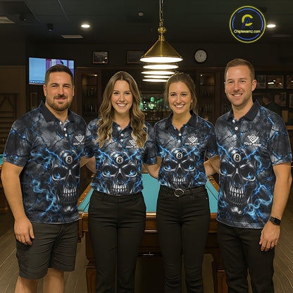 Broken Grunge Skull 8 Ball Pool Billiard Shirt For Women Blue Smokes Billiards 1/4-Zip Polo Jersey NYN4751