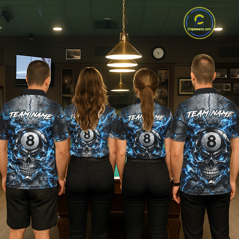 Broken Grunge Skull 8 Ball Pool Billiard Shirt For Women Blue Smokes Billiards 1/4-Zip Polo Jersey NYN4751