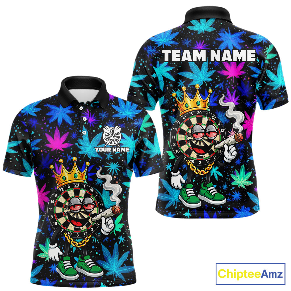 Custom Funny Crown Dartboard Darts Polo 1/4-Zip Shirt For Men Neon Leaf Billiard Team Jersey NYN4754