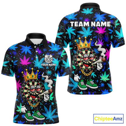 Custom Funny Crown Dartboard Darts Polo 1/4-Zip Shirt For Men Neon Leaf Billiard Team Jersey NYN4754