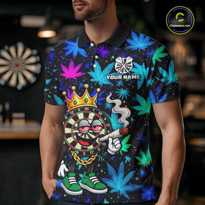 Custom Funny Crown Dartboard Darts Polo 1/4-Zip Shirt For Men Neon Leaf Billiard Team Jersey NYN4754