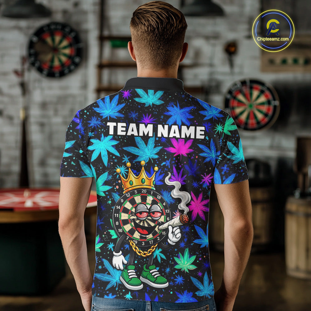 Custom Funny Crown Dartboard Darts Polo 1/4-Zip Shirt For Men Neon Leaf Billiard Team Jersey NYN4754