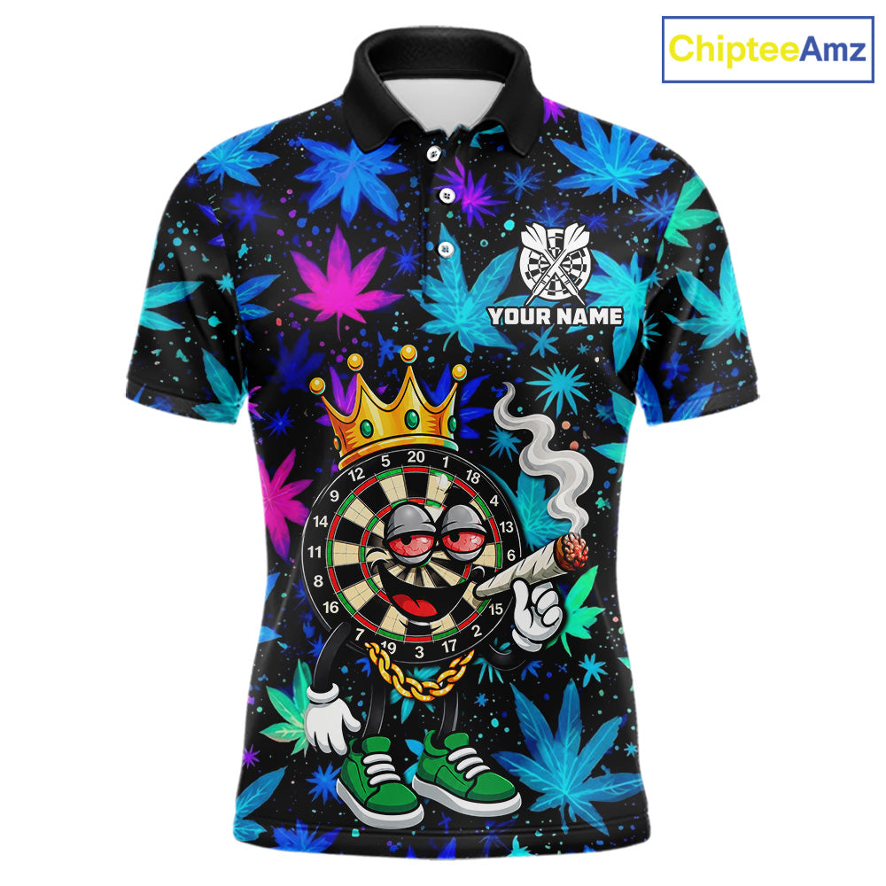 Custom Funny Crown Dartboard Darts Polo 1/4-Zip Shirt For Men Neon Leaf Billiard Team Jersey NYN4754