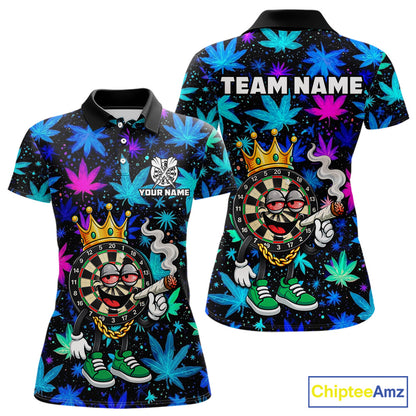 Custom Funny Crown Dartboard Darts Polo 1/4-Zip Shirt For Women Neon Leaf Billiard Team Jersey NYN4754